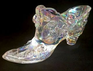 Fenton Art Glass Crystal Carnival Raised Roses Shoe