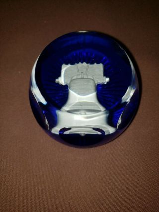 BACCARAT FRANCE Solid Cobalt Cut Crystal Art Glass Liberty Bell Paperweight 2