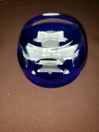 BACCARAT FRANCE Solid Cobalt Cut Crystal Art Glass Liberty Bell Paperweight 3