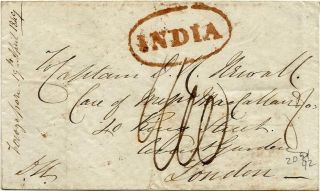 India - 1849 Cover To England,  With A Scarce Red India Cancel