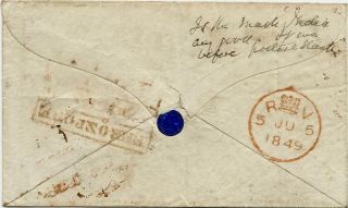 INDIA - 1849 COVER TO ENGLAND,  WITH A SCARCE RED INDIA CANCEL 2
