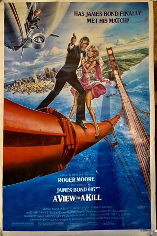 Vtg James Bond A View To A Kill Movie Poster 1985 Roger Moore 40.  5”x27”