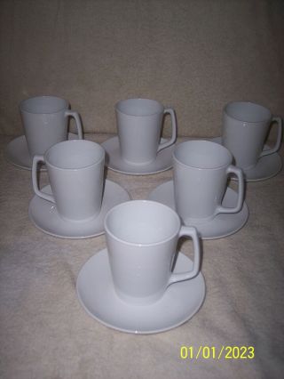 6 Corning Ware Centura Coupe,  Tall Cups / Mugs With Saucers,  Good