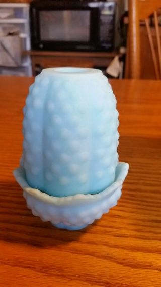 Fenton Art Glass Blue Satin Fairy Lamp Hobnail