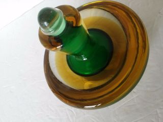 Heavy Glass Decanter Bottle Vase Green Yellow 4 Mid Century Danish Modern Orange