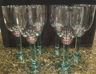 Set Of 6 Wine/water Glasses Iridescent Purple & Green 7 3/8 " 10 Oz Great Cond