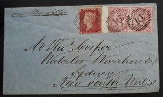 Very Rare 1859 Great Britain Cover Ties 3 Qv Stamps Ship Letter Cd To Australia