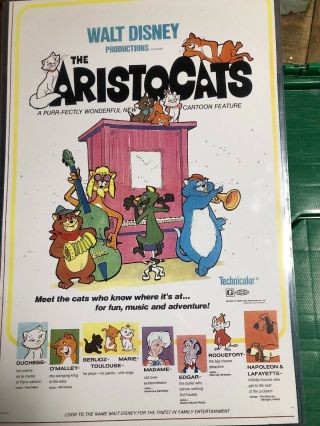 The Aristocats 1970 Orig 1 Sheet Poster Walt Disney Animation 71/1