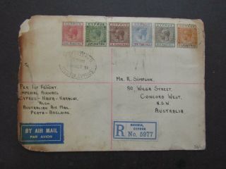 Cyprus - 1931 1st Flight Cover Nicosia To Australia - Multiple Franked