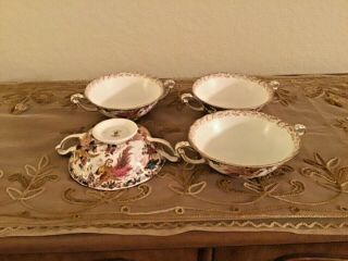 Four Royal Crown Derby Cream Soup Bowls Olde Avesbury Pattern