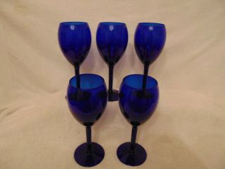Tall Stemware/goblet Libbey Premier Cobalt Blue Set Of 5 Water Wine Glass 8 "