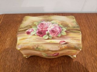 Royal Winton Hand Painted Rose Candy Box And Nut Trays Signed