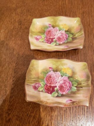 ROYAL WINTON HAND PAINTED ROSE CANDY BOX and Nut trays SIGNED 2
