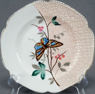 4 German Aesthetic Period Hand Painted Floral & Butterflies Basketweave Plates