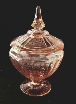 Pink Depression Glass Footed Candy Dish & Lid 1930s