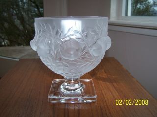 Lalique France Elizabeth Crystal Glass Frosted Birds Vase Or Footed Bowl Signed