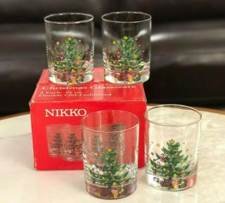 Nikko Christmas Happy Holidays Set 4 Double Old Fashioned Glassware 14oz