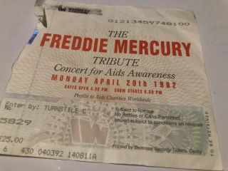 Queen Freddie Mercury Tribute Ticket 1992 Tribute Concert Vg,