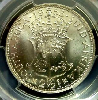 Pcgs Ms64 Secure - South Africa 1953 Elizabeth Ii Silver 2 - 1/2 Shillings Choice Bu