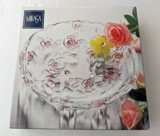 Nib Mikasa Bella Rose Pink Hostess Platter Crystal 13 " X 2 1/4 " Server Platter