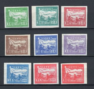China East 1949 Liberated Area Group Of 9 Stamps Imperf Mint/unused