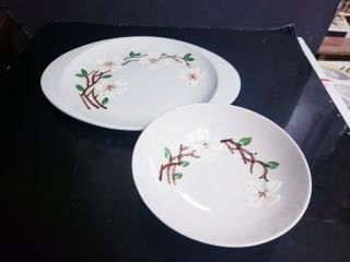 (for Laura) Orchard Ware White Dogwood 13.  5 " Handled Cake Plate,  8 " Veggie Bowl