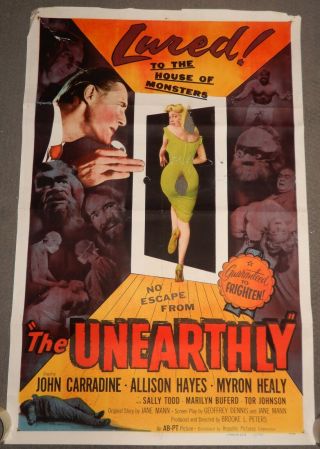 Vintage Movie Poster - 27x41 The Unearthly 1957 Allison Hayes Horror