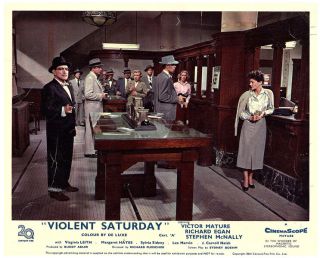 Violent Saturday Lobby Card Lee Marvin Holds Up Bank
