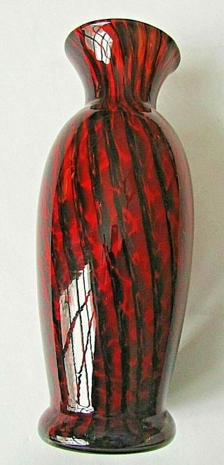 Vintage Art Glass Striped Cased Red Orange Black White Vase Murano ?