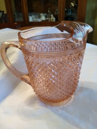 Anchor Hocking Pink Miss America 8 " Glass Pitcher With Ice Lip,