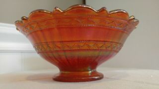 Vintage Carnival Glass Bowl Small Sauce Dish Orange Iridescent Scalloped Edge