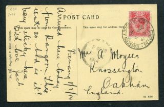 1914 S.  S.  Malaya Gb Kgv Postcard Eastern & Oriental Hotel Penang Cds Pmk To Uk