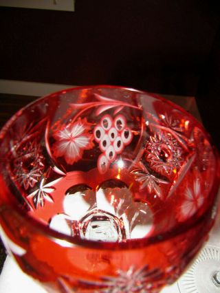 German Echt Bleikristall Bohemian Wine Hock Glasses (2) Cranberry Cut to Clear 3