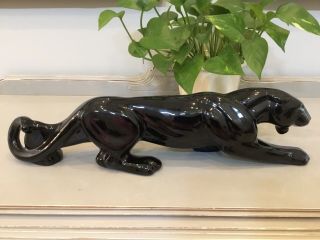 Mid Century Modern Royal Haeger Black Panther Art Pottery Crouching Prowling 18”