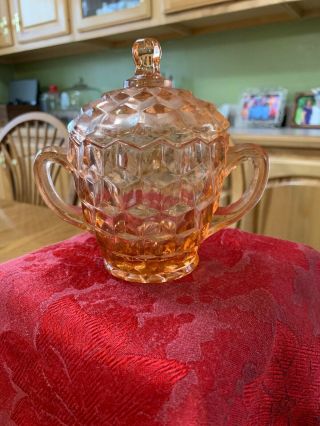 Depression Glass Pink Cubed Sugar Bowl With Lid