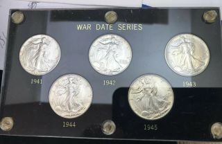 5 Gem Unc Walking Liberty Silver Half Dollars 1941 - 1942 - 1943 - 1944 - 1945