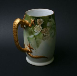 Limoges Antique France Hand Painted Porcelain Dragon Tankard Mug