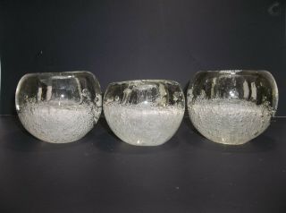 Vintage Murano Art Glass Candle Holders Set Of 3 Clear Bubble Burst