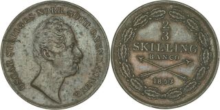 Sweden: 2/3 Skilling Copper 1853 (key Date) Vf - Xf