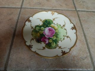 Antique A K Limoges France Hp Porcelain Art Nouveau Petal Rose Plate,  Signed