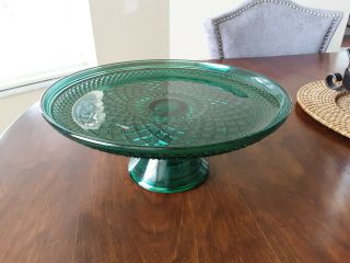 Vintage Anchor Hocking Wexford Green Glass Pedestal Cake Stand Plate $18