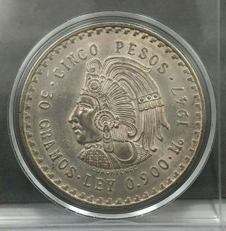 1947 Mexico Cinco Pesos Estados Unidos Mexicanos 5 Pesos 90 Silver Coin