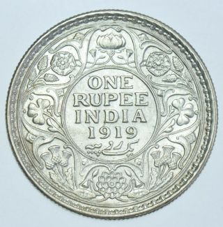 India British George V Rupee,  1919 Calcutta Silver Coin Unc
