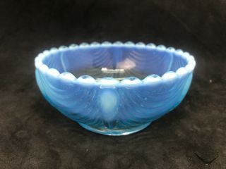Antique Eapg Northwood Berry Bowl Blue Opalescent Glass Drapery Pattern 1905