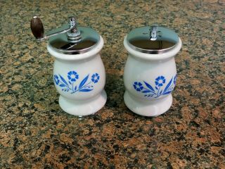 Corning Salt Pepper Grinder Blue Cornflower Shaker Set