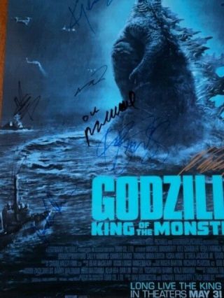 Godzilla King of Monsters DS Movie Poster CAST SIGNED Premiere King Kong Toy 2
