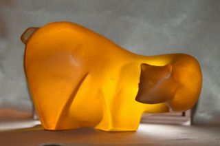 Mid Century Sascha Brastoff Orange Amber Resin Polar Bear Sculpture Figurine 8 "