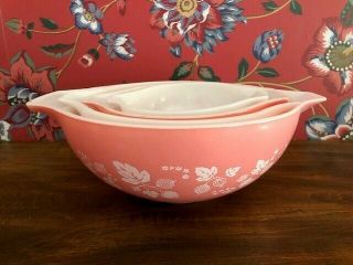Vintage Pyrex Pink Gooseberry Cinderella Mixing Bowls Set Of 4 441,  442,  443,  444
