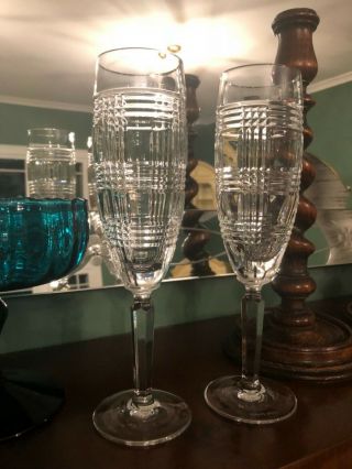 Ralph Lauren Glen Plaid Crystal Champagne Flute Set Of 2 9 1/4”