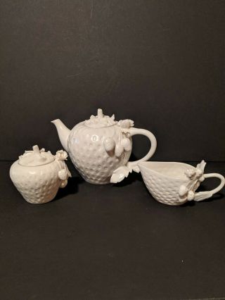 Grace Tea Ware Strawberry Pattern.  Teapot Sugar And Creamer.  Fine China